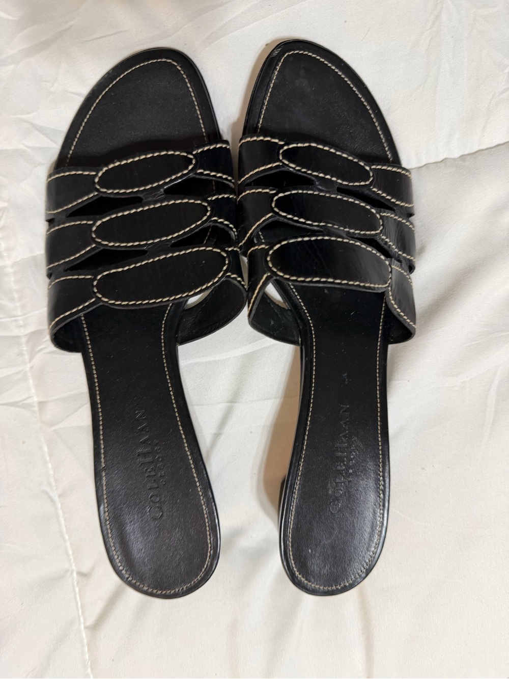 Cole Haan Black Slide Sandals with Contrast Stitching